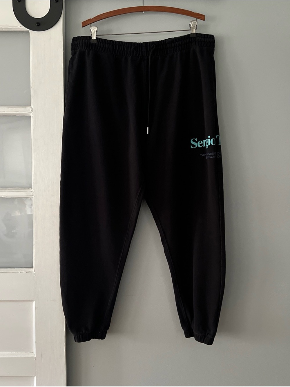 SERGIO TACCHINI Blue Logo Side Print Black 100% Cotton Sweatpants Men's 2XL Gym